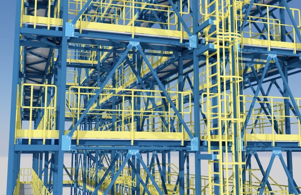 Render_Kamikon Podesty regeneratorów 1 Stalowe konstrukcje wsporcze i pomosty obsługowe w zakładzie przemysłowym
