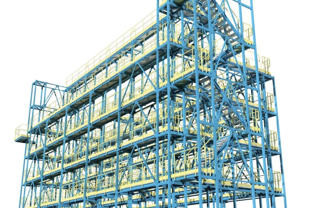 Render_Kamikon Podesty regeneratorów 5 Stalowe konstrukcje wsporcze oraz pomosty obsługowe w zakładzie przemysłowym