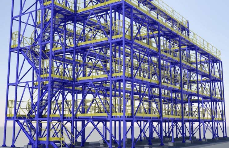 Render_Kamikon Podesty regeneratorów 2 Projekt konstrukcji - model stalowej konstrukcji przemysłowej